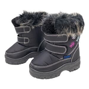 Storm Kidz Black Faux Fur Collar Hook Loop Closure Snow Boots Toddler 7